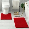 thumbnail image 1 of 2 Pieces Bathroom Rugs, Ultra Soft Non Slip Absorbent Chenille Toilet Bath Mat Set (Red), 1 of 6