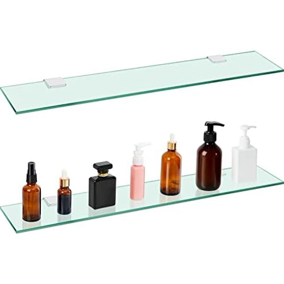 2 Pieces Bathroom Shelf Tempered Glass Shelf for Bathroom, 304 Stainless Steel Wall Mount Floating Glass Shelves (23.6 Inch)$$Tools & Hardware Other