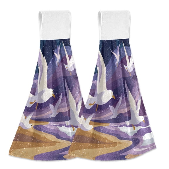 2 Pieces Bathroom Towels Kitchen Towels Velcro Hand Wipes Dish Cloths & Dish Towels Washroom Towels Face Towel Hand Wipes Beautiful Seagulls