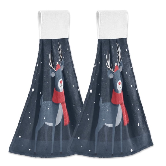 2 Pieces Bathroom Towels Kitchen Towels Velcro Hand Wipes Dish Cloths & Dish Towels Washroom Towels Face Towel Hand Wipes Cartoon Christmas Reindeer