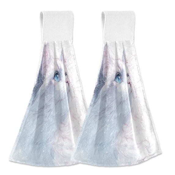 2 Pieces Bathroom Towels Kitchen Towels Velcro Hand Wipes Dish Cloths & Dish Towels Washroom Towels Face Towel Hand Wipes Cute White Ragdoll Cat