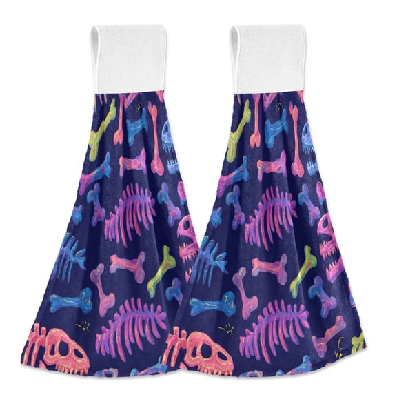 2 Pieces Bathroom Towels Kitchen Towels Velcro Hand Wipes Dish Cloths & Dish Towels Washroom Towels Face Towel Hand Wipes Dinosaur Bones