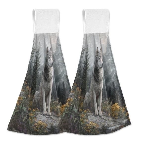 2 Pieces Bathroom Towels Kitchen Towels Velcro Hand Wipes Dish Cloths & Dish Towels Washroom Towels Face Towel Hand Wipes Gray Wolf