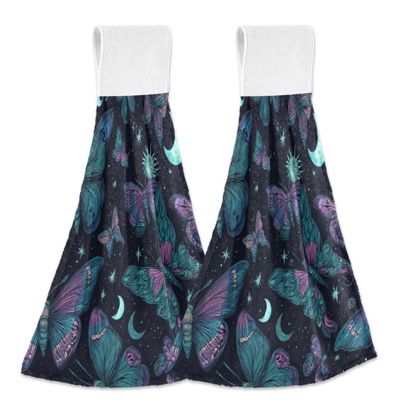 2 Pieces Bathroom Towels Kitchen Towels Velcro Hand Wipes Dish Cloths & Dish Towels Washroom Towels Face Towel Hand Wipes Green Butterfly