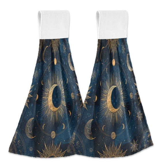 2 Pieces Bathroom Towels Kitchen Towels Velcro Hand Wipes Dish Cloths & Dish Towels Washroom Towels Face Towel Hand Wipes Moon Pattern