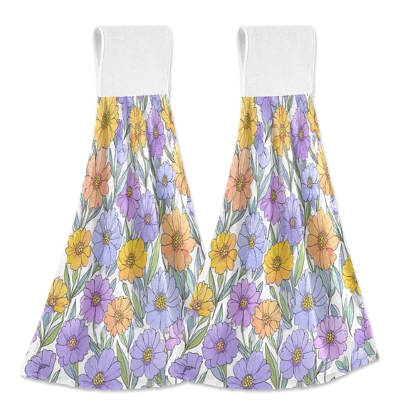 2 Pieces Bathroom Towels Kitchen Towels Velcro Hand Wipes Dish Cloths & Dish Towels Washroom Towels Face Towel Hand Wipes Pale Purple Flowers