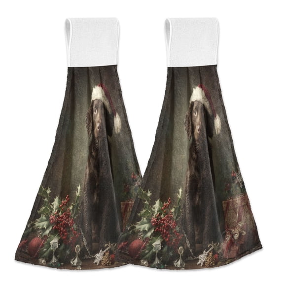 2 Pieces Bathroom Towels Kitchen Towels Velcro Hand Wipes Dish Cloths & Dish Towels Washroom Towels Face Towel Hand Wipes Warm Christmas Black Dog