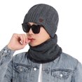 thumbnail image 1 of 2-Pieces Beanie Hat Scarf Set Chunky Thick Fleece Lined Cap Men Winter Warm Knit Skull Hats with Scarf, 1 of 1