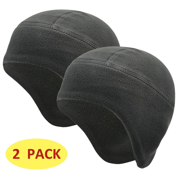 2 Pieces Beanie Hats for Men Women Skull Caps Under Helmet Liner with Ear Protection Dark Grey