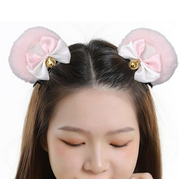 2 Pieces Bear Ear Hair Clip Plush Animal Hairpins for Cosplay Birthday Party Pink White