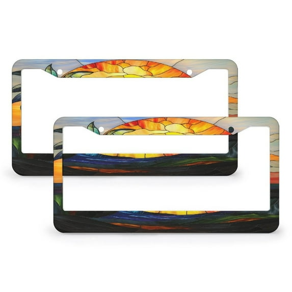 2 Pieces Beautiful Beach Scene at Sunrise License Plate Cover Landscape Beach Summer Sky Twilight Personalized License Plate Frame Aluminum 2 Holes for Women Men US Vehicles Standard