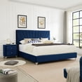 thumbnail image 1 of 2 Pieces Bedroom Furniture Set,Queen Size Upholstered Bed Set with One Nightstand,Velvet Platform Bed with line Stripe Wingback Headboard for Bedroom,Wood Slats Support,No Box Spring Needed,Blue, 1 of 7