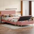 thumbnail image 1 of 2 Pieces Bedroom Sets, Queen Size Corduroy Platform Bed with Storage Ottoman, Platform Bed with Tufted Headboard and Metal Legs, Entryway Bench Ottoman Bench for Living Room, Bedroom, Pink, 1 of 7