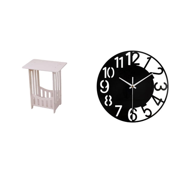 2 Pieces Bedside Table Wall Clock Side Table Space Saving Design Perfect for Living Room Bedroom Office Decor