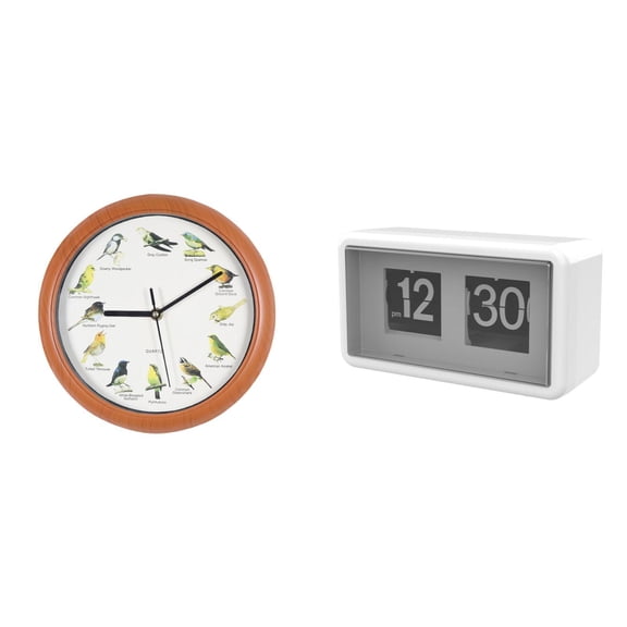2 Pieces Bird Clock Wall Clock Flip Clock with Singing Bird Sounds for Modern Home Office Living Room Decor