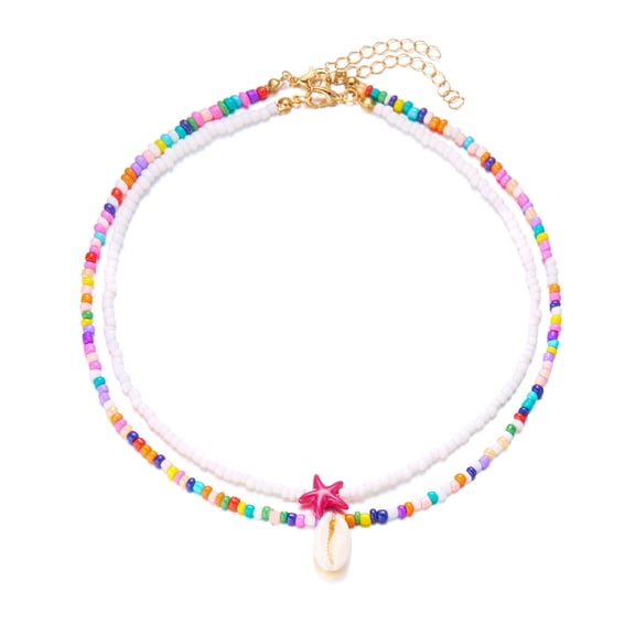 2 Pieces Bohemian Double Layer Starfishes Shell Beaded Necklace Perfect For Enhancing Styles At The Beach Or Festival