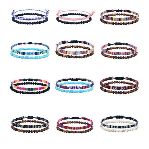 2 Pieces Braided Bohemian Bracelet Anklets Woven Set Cord Bangles Leg Chain Fabric Handcrafted Adjustable for Beach type 8