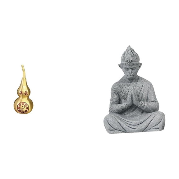 2 Pieces Brass Gourd Monkey Sculpture Miniature Figurine Artistic Sandstone Tabletop Decor for Home Office Garden
