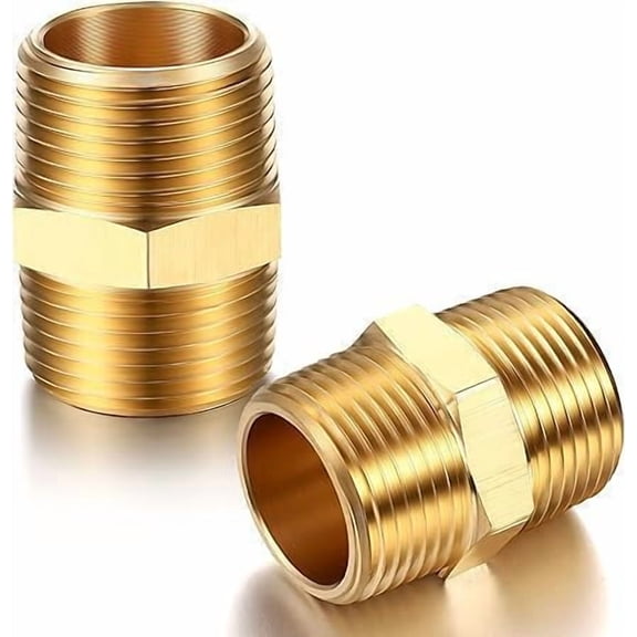 2 Pieces Brass Pipe Fitting 3/4 x 3/4 Inch NPT Brass Hex Nipple Male Pipe Adapter, Straight Connector Fitting$$Plumbing & HVAC