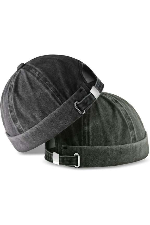 2 Pieces Brimless Hats for Men Adjustable Docker Casual No Brim Hat Visor-Less Flip Sailor Skullcap