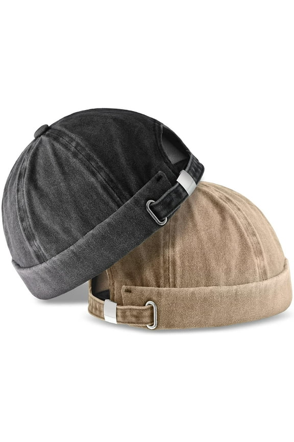 2 Pieces Brimless Hats for Men Adjustable Docker Hat Casual No Brim Hat Visor-Less Flip Hat Sailor Skullcap
