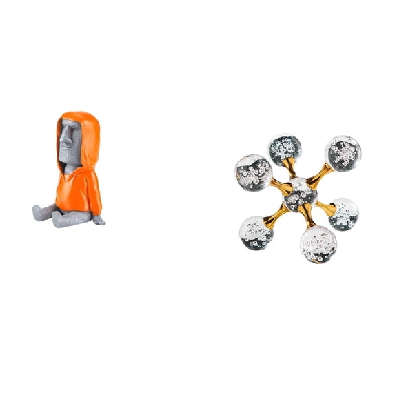 2 Pieces Bubble Sphere Figurine Easter Island Statue Moai Head Resin Material for Home Office Shelf Desktop Decor