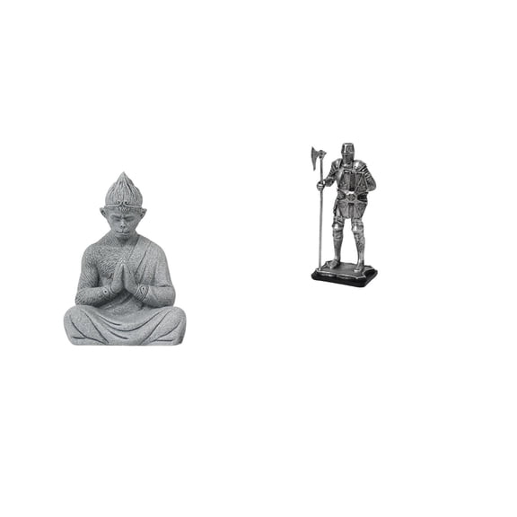 2 Pieces Buddha Monkey Knight Statue Resin Craft Collectible for Meditation Space Home Entryway Decor
