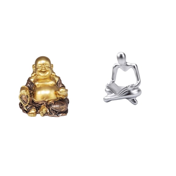 2 Pieces Buddha Statue Abstract Thinker Sculpture Resin Material Home Living Room Tabletop Decor