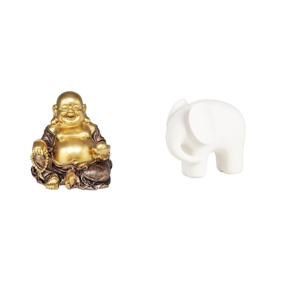 2 Pieces Buddha Statue Elephant Figurine Ceramic Material Tabletop Decoration for Living Room Office