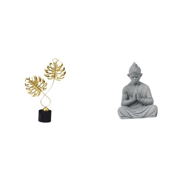 2 Pieces Buddha Statue Monkey Figurine Leaf Sculpture Sandstone Material for Housewarming Hotel Patio Backyard Display