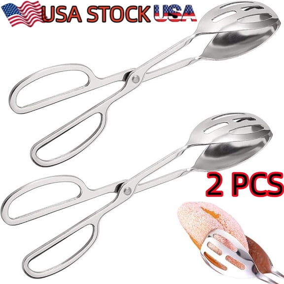 2 Pieces Buffet Salad Tongs for Kitchen Serving and Cooking, Stainless Steel Food Scissor Tongs, Catering Utensil for Bread Cake Bake Steak Barbecue (Silver)