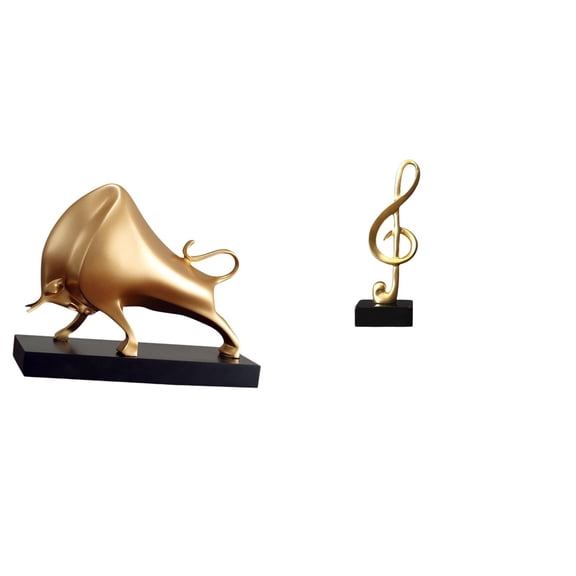 2 Pieces Bull Sculpture Abstract Statue Ox Figurine Resin Material Modern Home Office Bedroom Decor