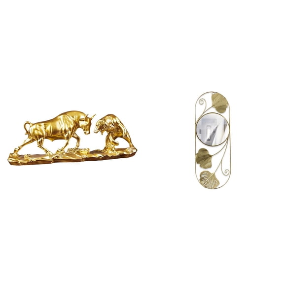 2 Pieces Bull Sculpture Figurine Wall Mirror Modern Resin Craft for Living Room Office Decor Housewarming Gifts