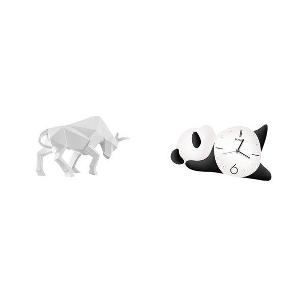 2 Pieces Bull Statue Panda Sculpture Wall Clock Creative Resin Material for Home Office Decor and Gift Display