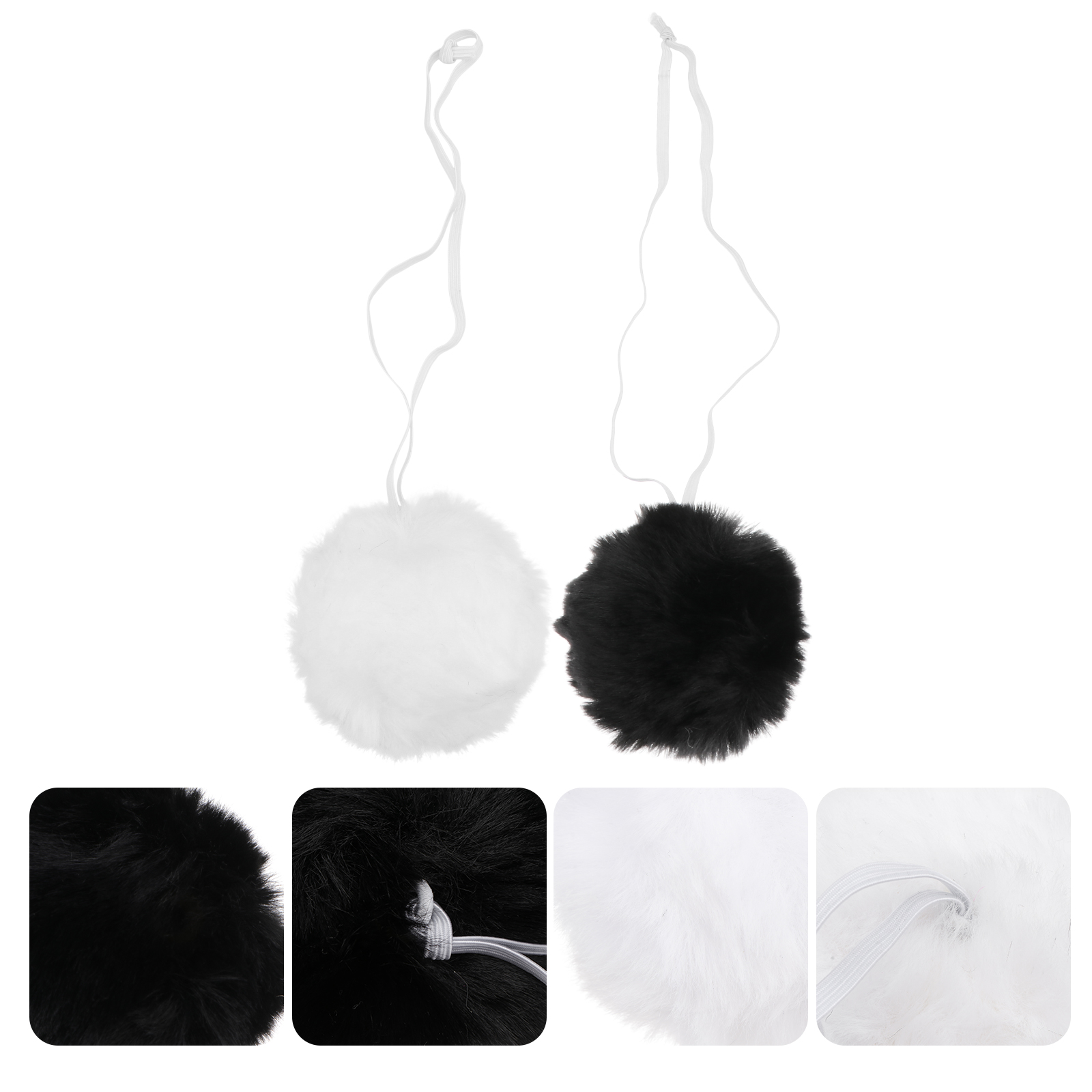 2 Pieces Bunny Rabbit Black and White Pom Pom Bunny Plush Bunny Costume ...
