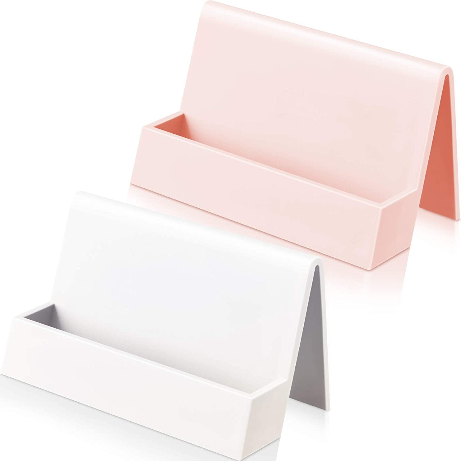 2 Pieces Business Card Holder for Desk Modern Plastic Name Card Case