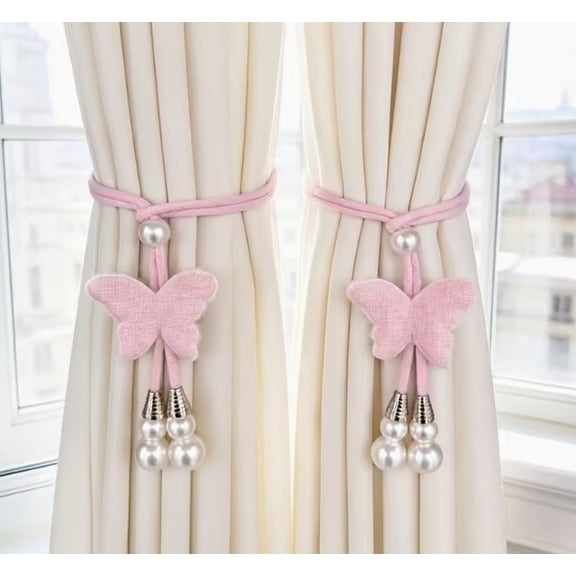 2 Pieces Butterfly Curtain Tie Backs - Soft Rope Curtain Holdbacks for Window Drapes, Sheers, and Valances, Adorable Butterfly Shaped Curtain Straps for Living Room, Bedroom, Kids Room