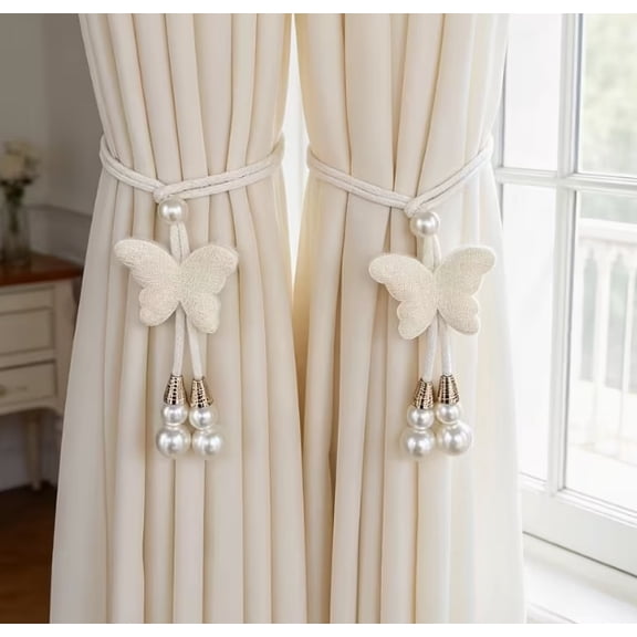 2 Pieces Butterfly Curtain Tie Backs - Soft Rope Curtain Holdbacks for Window Drapes, Sheers, and Valances, Adorable Butterfly Shaped Curtain Straps for Living Room, Bedroom, Kids Room