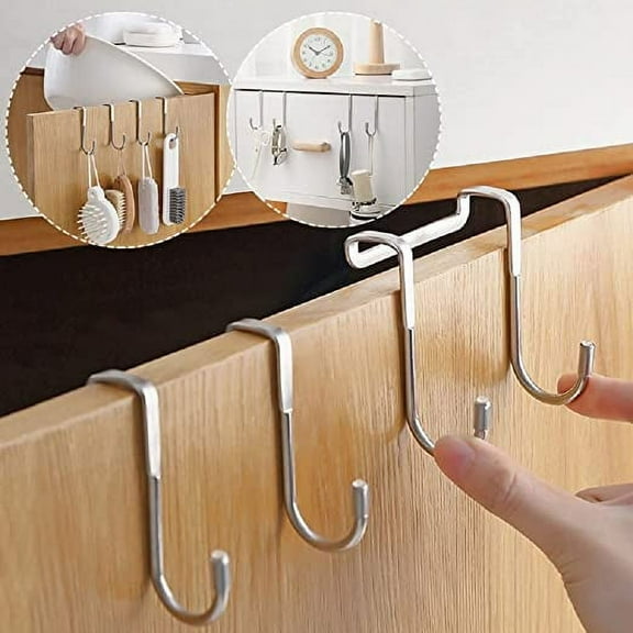 2 Pieces Over Cabinet Hook Double S Shaped Cabinet Drawer Hanger Hook Durable Metal Heavy Duty Hooks for Kitchen, Closet, Bathroom, Drawer, Wardrobe Door, Cabinet Door to Hang Bags, Clothes, Towels
