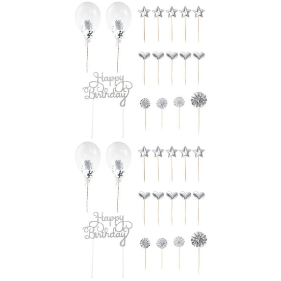 2 Pieces Cake Decoration Adornment for Birthday Party Cupcake Silver