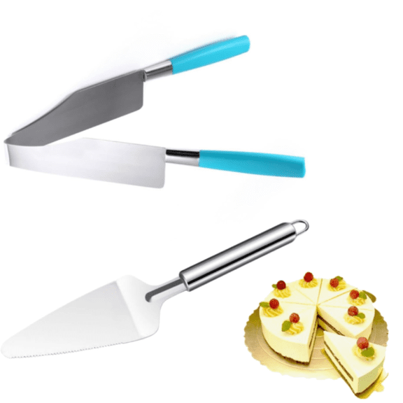 2 Pieces Cake Slicer Cutter Multi Function Stainless Steel Cake Spatula Server Set for Cakes Pie Desserts Pizza(Blue)