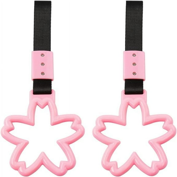 2 Pieces Car Handle Ring, Sakura Shaped Handle Hand Strap for Subway Train Bus, Car Exterior Accessories and Rear Bumper Warning Ring(Pink)