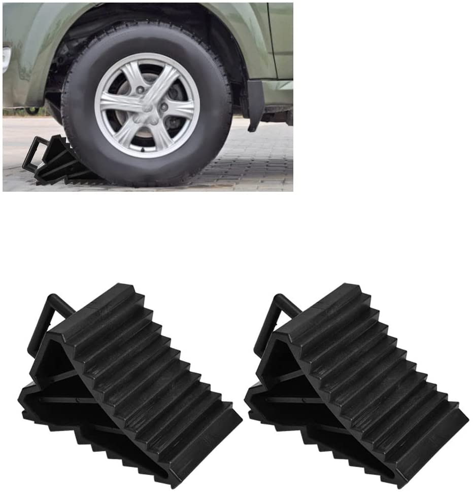 2 Pieces Car Wheel Chocks, Plastic Wheel Chock with Handle AntiSlip