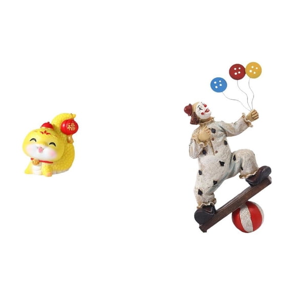 2 Pieces Cartoon Snake Statue Clown Figurine Resin Material Tabletop Decor for Office Shelf Living Room Bedroom