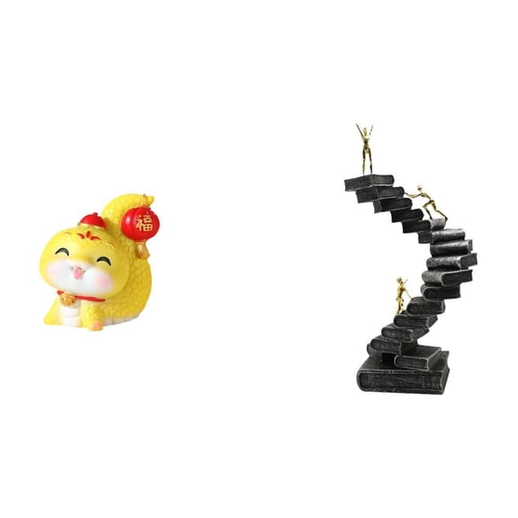 2 Pieces Cartoon Snake Statue Ladder Sculpture Abstract Thinker Resin Ornament for Home Office Shelf Decor