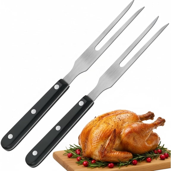 2 Pieces Carving Meat Fork 10.6 Inch Long Kitchen Tableware Stainless Steel Serving with Plastic Handle for Barbecue Turkey Dinner Cooking