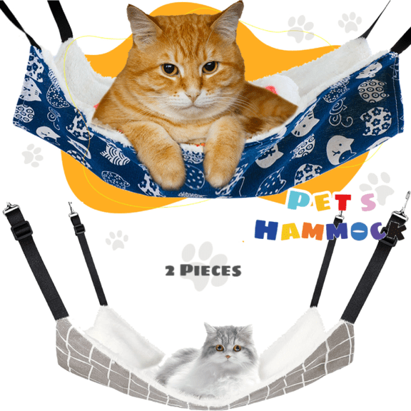 2 Pieces Cat Hammock for Cage Hanging Reversible, Cat Perch with Adjustable Straps, Soft Breathable Cat Window Bed, Double Sides Pet Hammock Suitable for Kitty Puppy Ferret (M, Cat) 