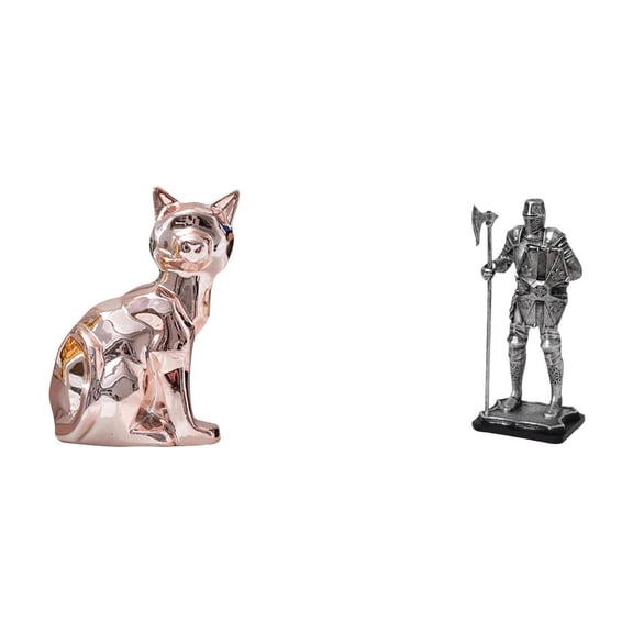 2 Pieces Cat Knight Figurine Sculpture Ceramic Resin Material Decorative Desk Shelf Office Home Gift