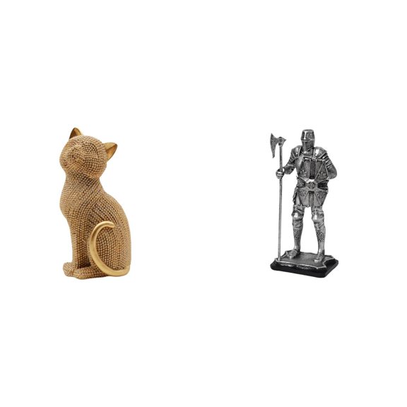 2 Pieces Cat Knight Sculpture Resin Desktop Figurine Unique Art Design for Home Living Room Shelf Decor