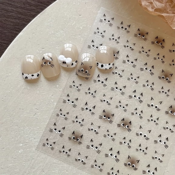 2 Pieces Cat Nail Art Stickers - Cute Expressions for Creative Nail Designs